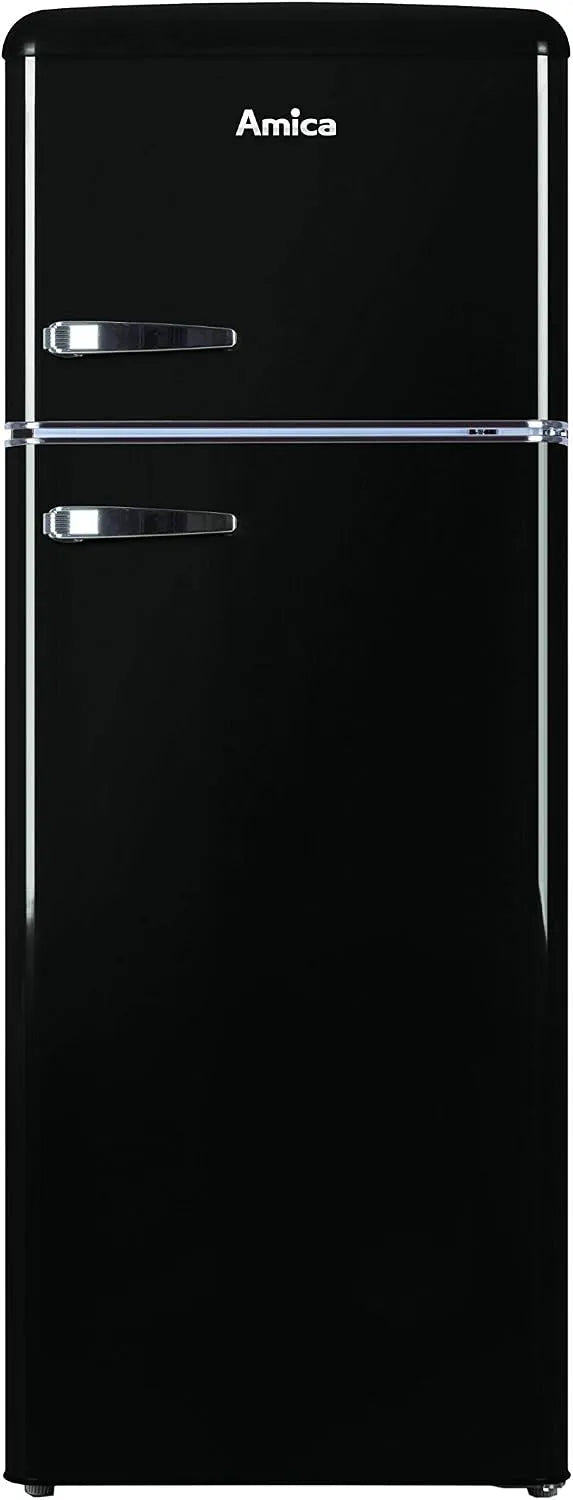 Amica Kühlschrank KGC 15634 S, Breite 144cm, x 55cm, x 62cm, Retro Kühl, Gefrierkombination, Black Olives, Retro-Design, mit Gefrierfach