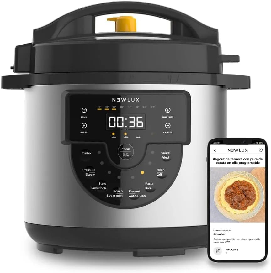 Delicious Schwarzer programmierbarer Kocher NEWCOOK Newcook, Leistung 1000 W, Fassungsvermögen 6 l, 15 Funktionen, Fassungsvermögen 4 Lev. Druck