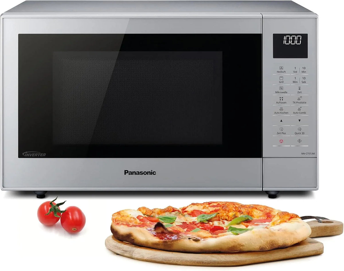 Panasonic Mikrowelle NN-CT57JMGPG, Fassungsvermögen 27 Liter, Inverter, Silber, 1000 Watt, mit Grill und Heißluft, geringe Bautiefe