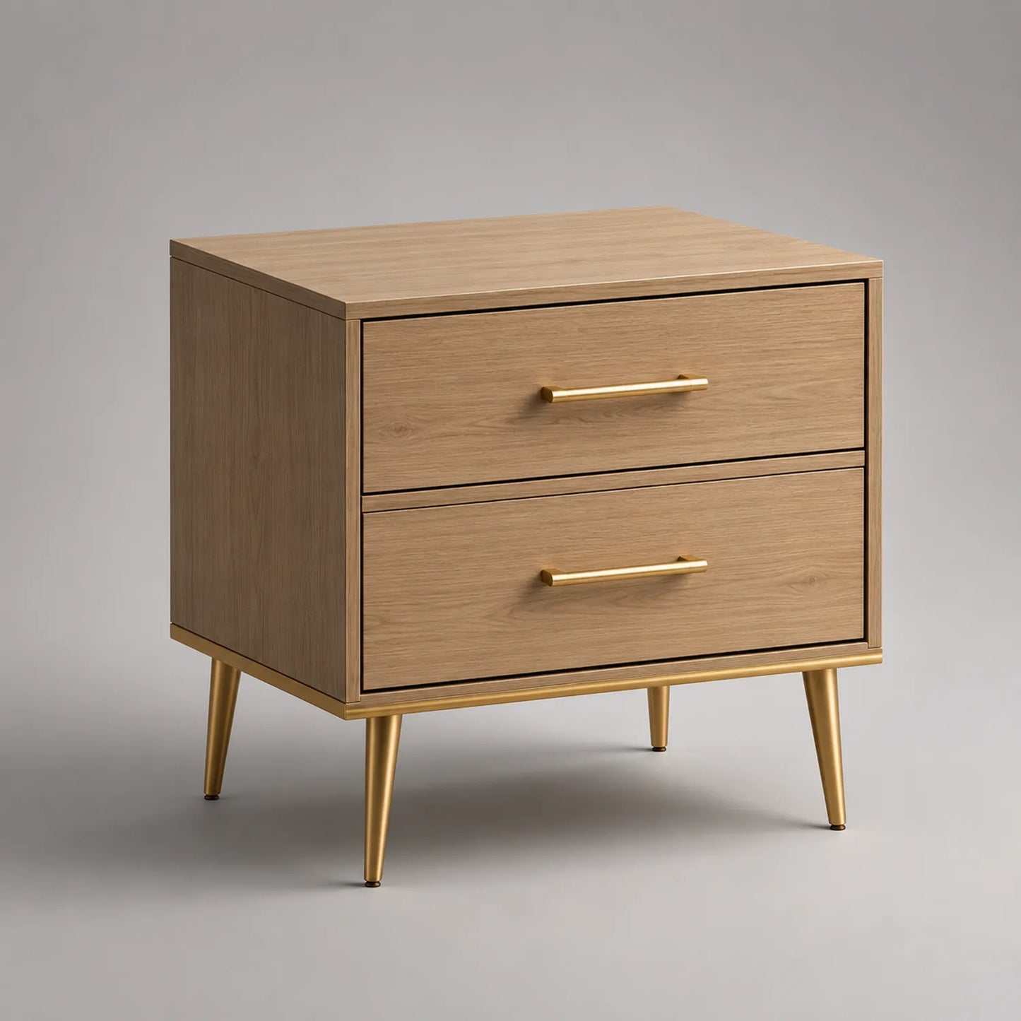 Nachttisch mit 2 Schubladen MDF Goldene Griffe 55cm x 40cm x 60cm