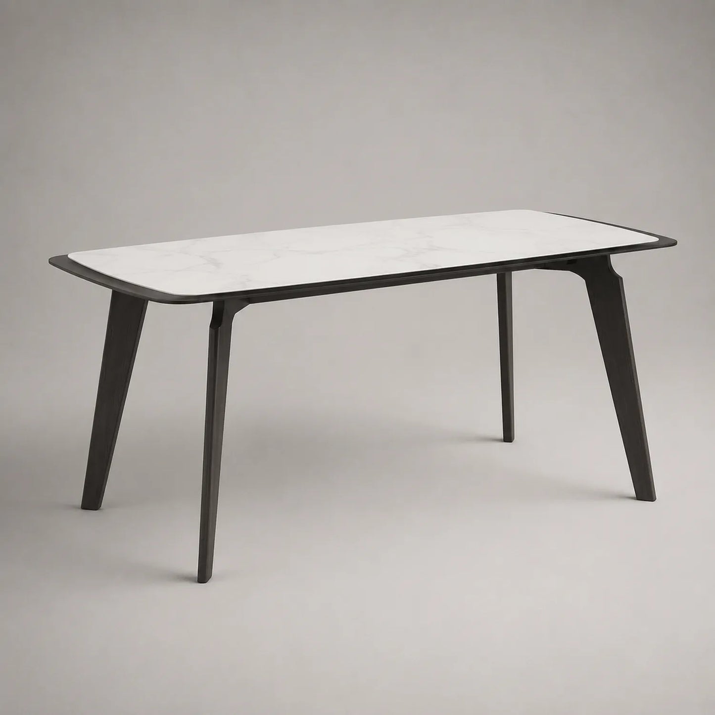 Esstisch aus Keramik und Massivholz 160x90 cm Weiß/Schwarz