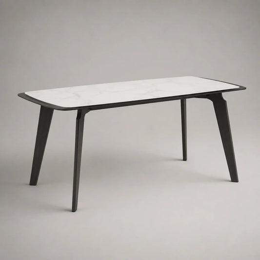 Esstisch aus Keramik und Massivholz 160x90 cm Weiß/Schwarz