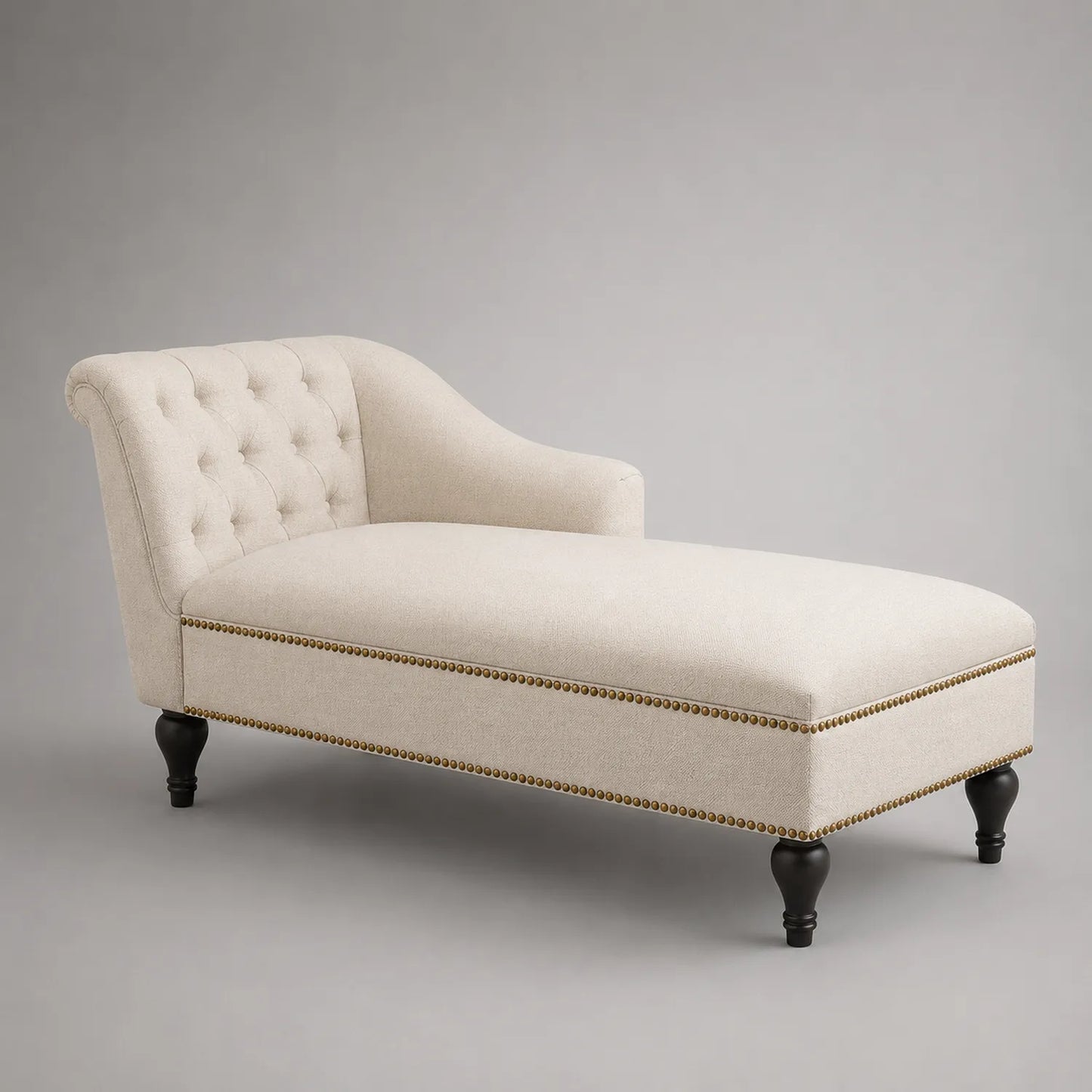 Chaiselongue mit getufteter Rückenlehne Leinen Beige 160cm