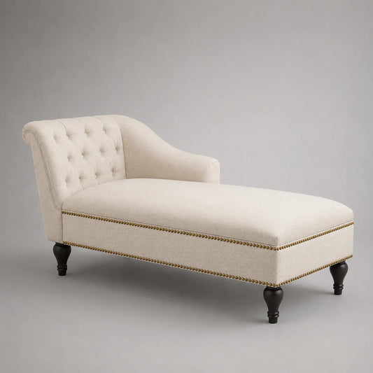 Chaiselongue mit getufteter Rückenlehne Leinen Beige 160cm