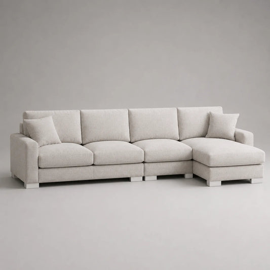 Ecksofa mit Stoffbezug und Ottomane beige 300 cm