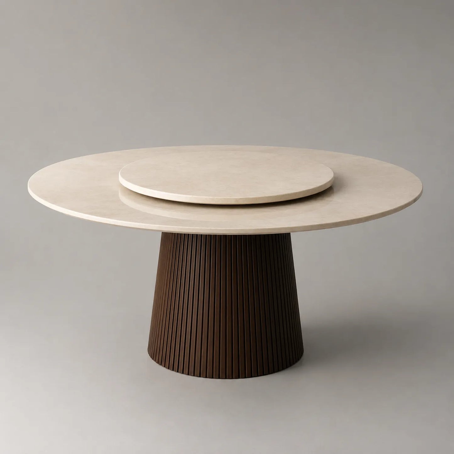 Runder Keramik- und Holztisch mit Drehteller, 150 cm