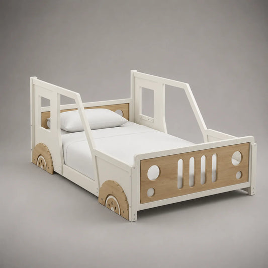 Kinderbett Auto-Form MDF Sperrholz Weiß Natur 140x70 cm