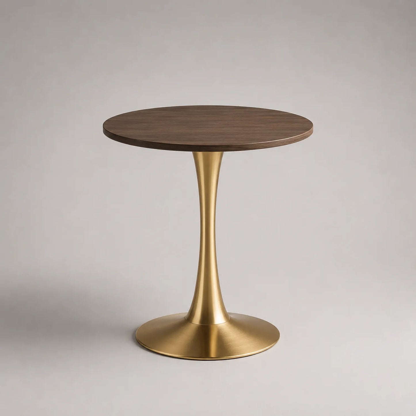 Runder Tisch mit Walnussholz und Goldmetallfuß