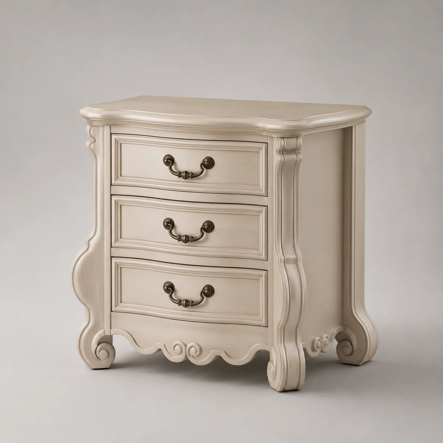 Holznachttisch mit 3 Schubladen Creme