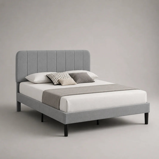 Polsterbett 200x160 cm Stoff Massivholz Grau
