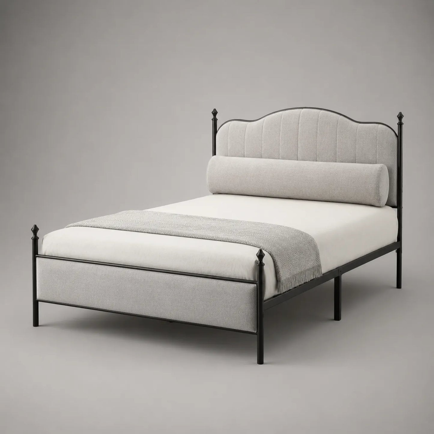 Metallbett mit Stoffbezug und Kopfteil 140x200 cm Hellgrau