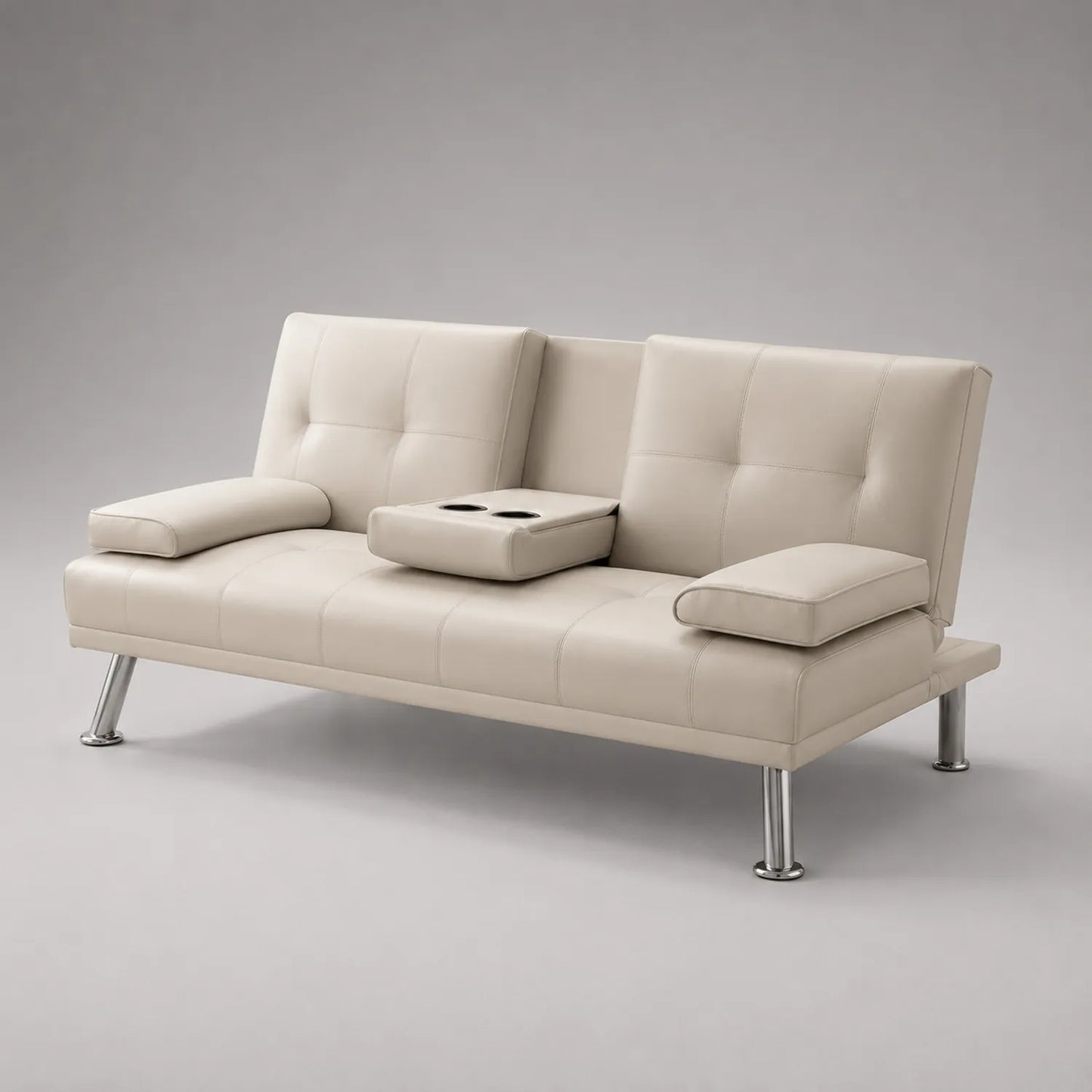Ledersofa Cremeweiß mit Becherhaltern