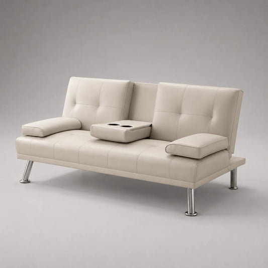 Ledersofa Cremeweiß mit Becherhaltern
