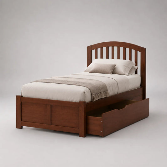 Einzelbett mit Schublade aus Massivholz 200x90cm Braun