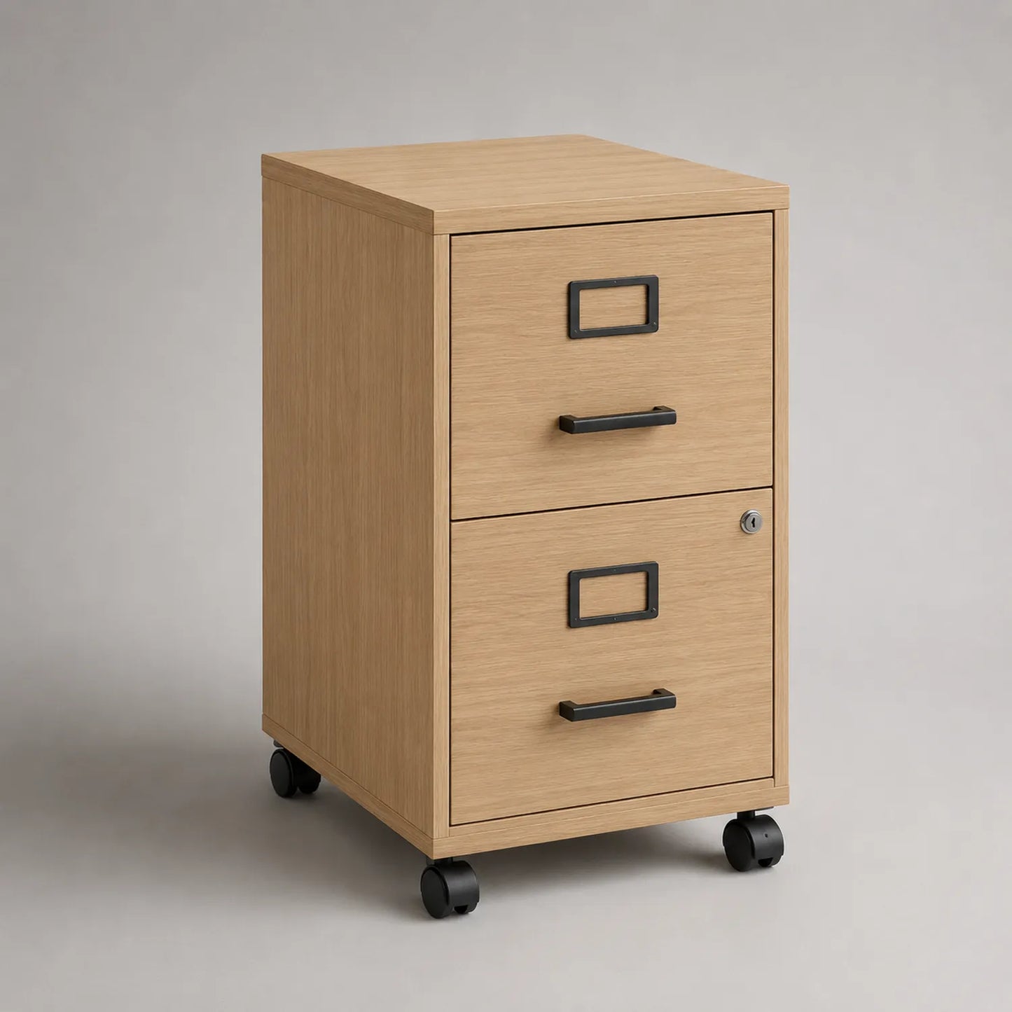 Holz Aktenschrank mit 2 Schubladen auf Rollen