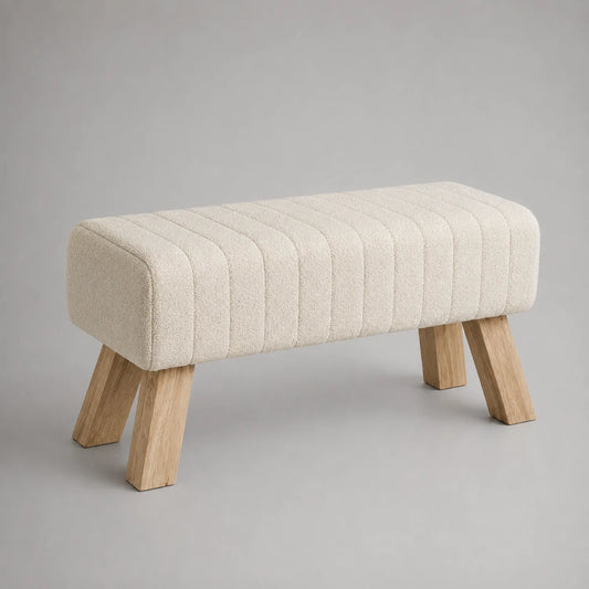 Gepolsterte Sitzbank aus Stoff mit Eichenholzbeinen Beige 100cm