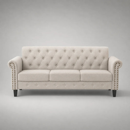 3-Sitzer Sofa Textil Beige Holzelemente
