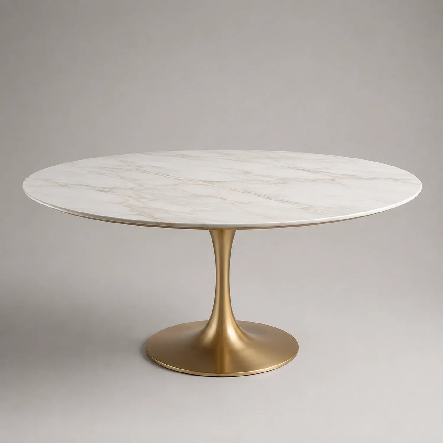 Runder Marmortisch mit Aluminiumlegierung, Weiß/Gold, 120 cm