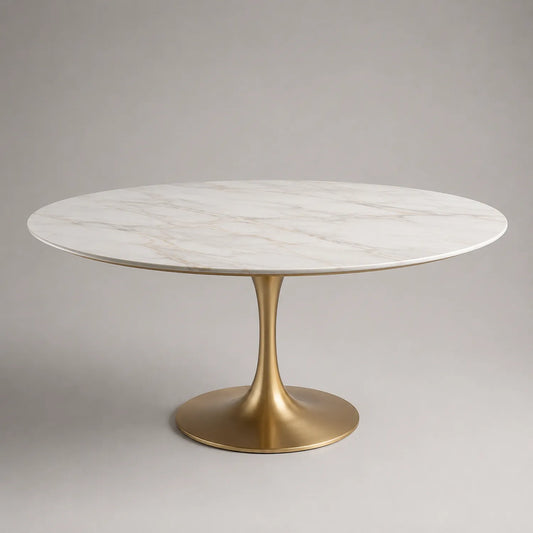 Runder Marmortisch mit Aluminiumlegierung, Weiß/Gold, 120 cm