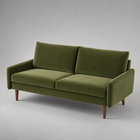 Sofa 3-Sitzer Olivgrün Samt Holzbeine 200cm