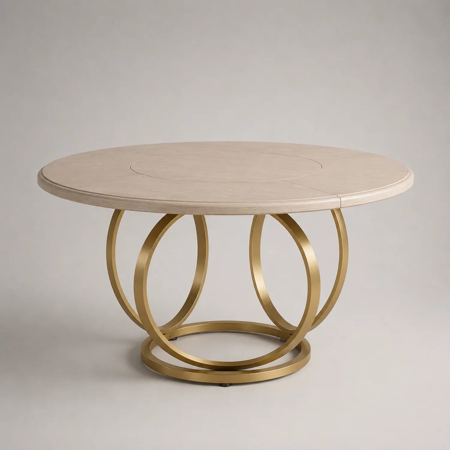Runder Holztisch mit Metallfuß, 120 cm, Beige/Gold