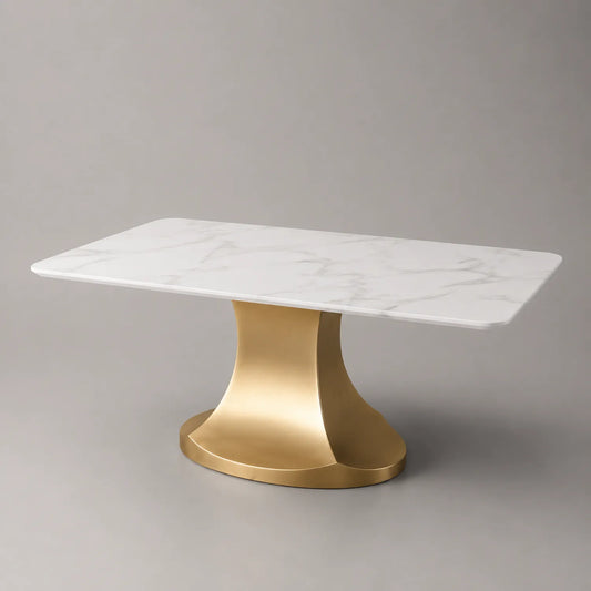 Rechteckiger Tisch aus Kunstmarmor mit Goldmetallbasis