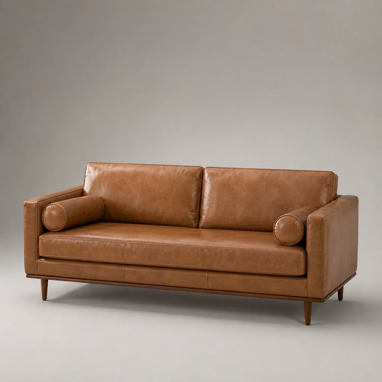 3-Sitzer Sofa aus braunem Leder mit Holzrahmen