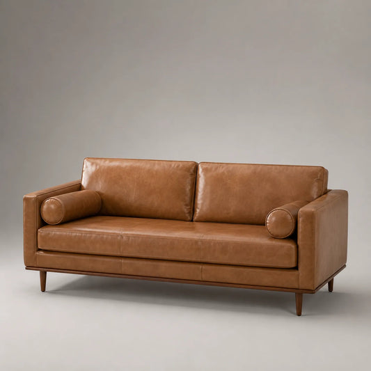 3-Sitzer Sofa aus braunem Leder mit Holzrahmen