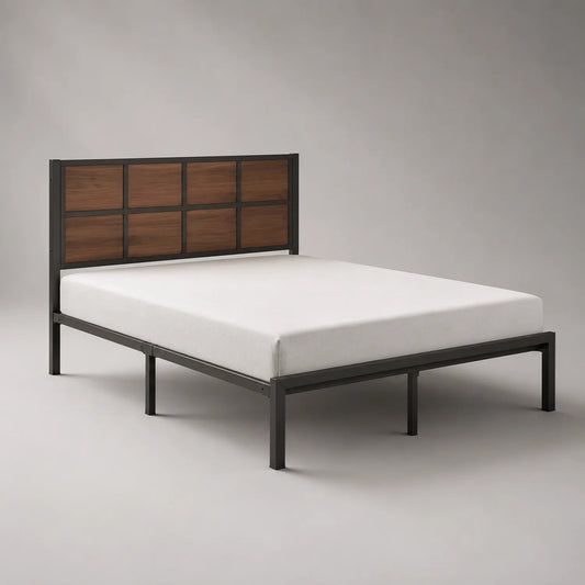 Metallbett mit Holzwerkstoff-Kopfteil 200x160 cm Schwarz/Braun
