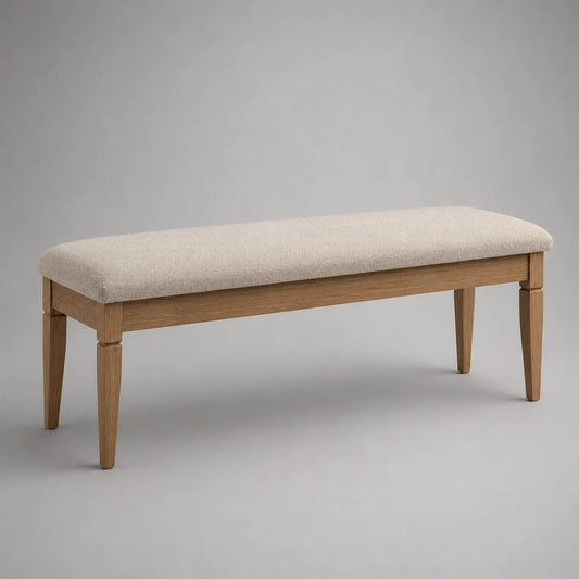 Bank mit Leinenpolsterung und Eicheholz 120cm Beige