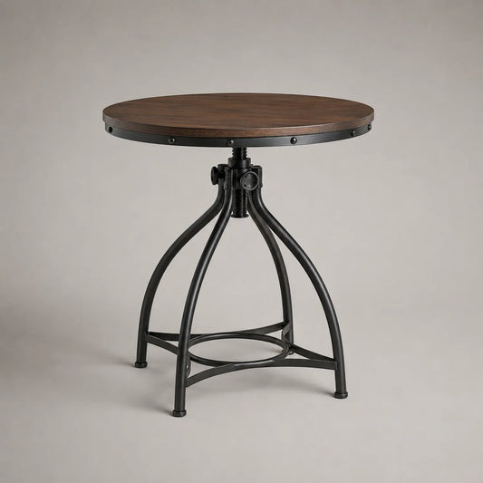 Verstellbarer runder Tisch aus Holz und Metall Ø80cm