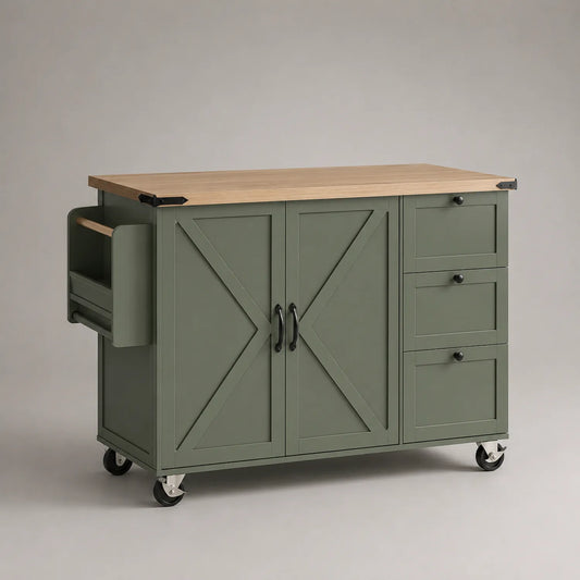 Kücheninsel aus Holz und MDF mit Rollen Grün
