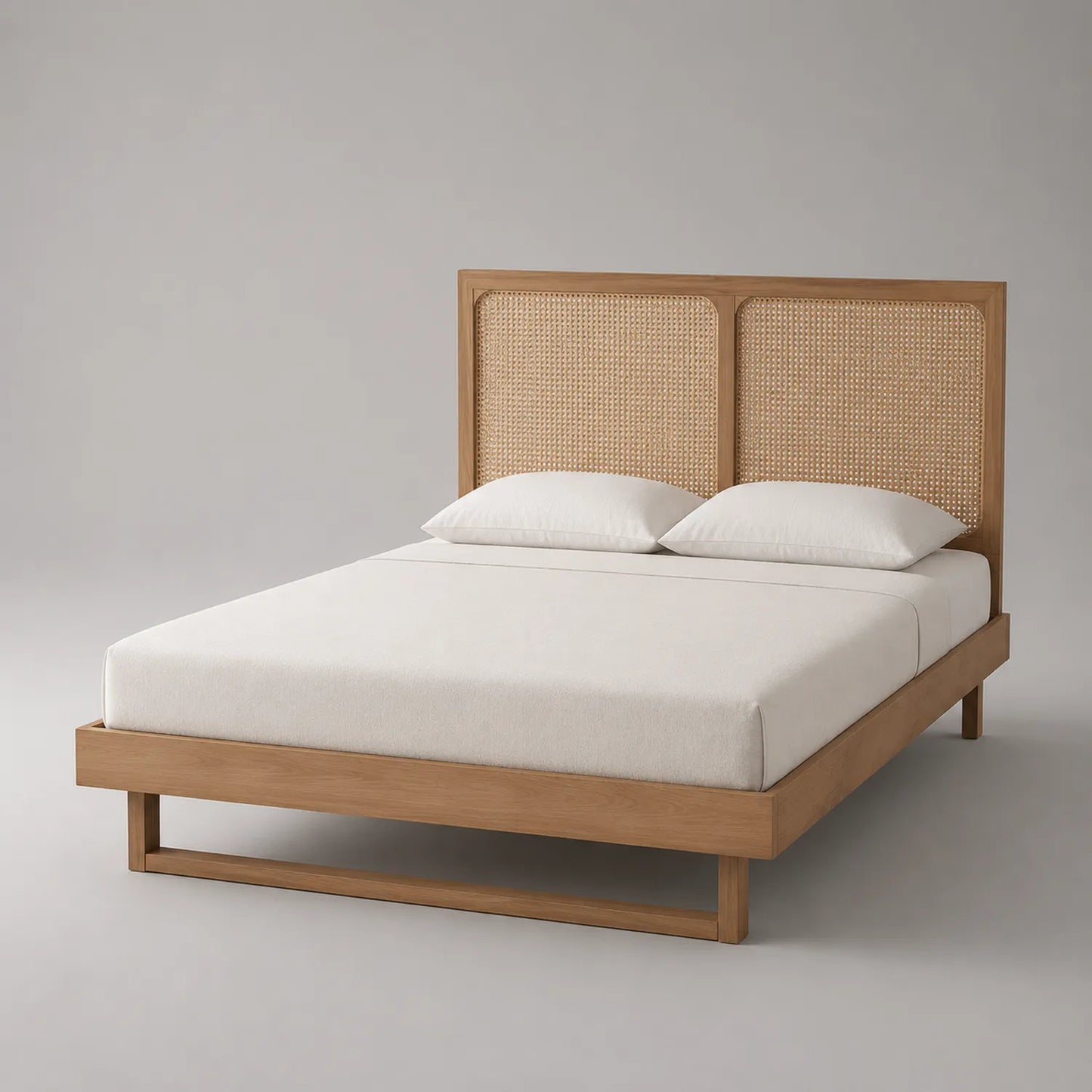 Doppelbett mit Rattan-Kopfteil Eiche Beige 200x160 cm