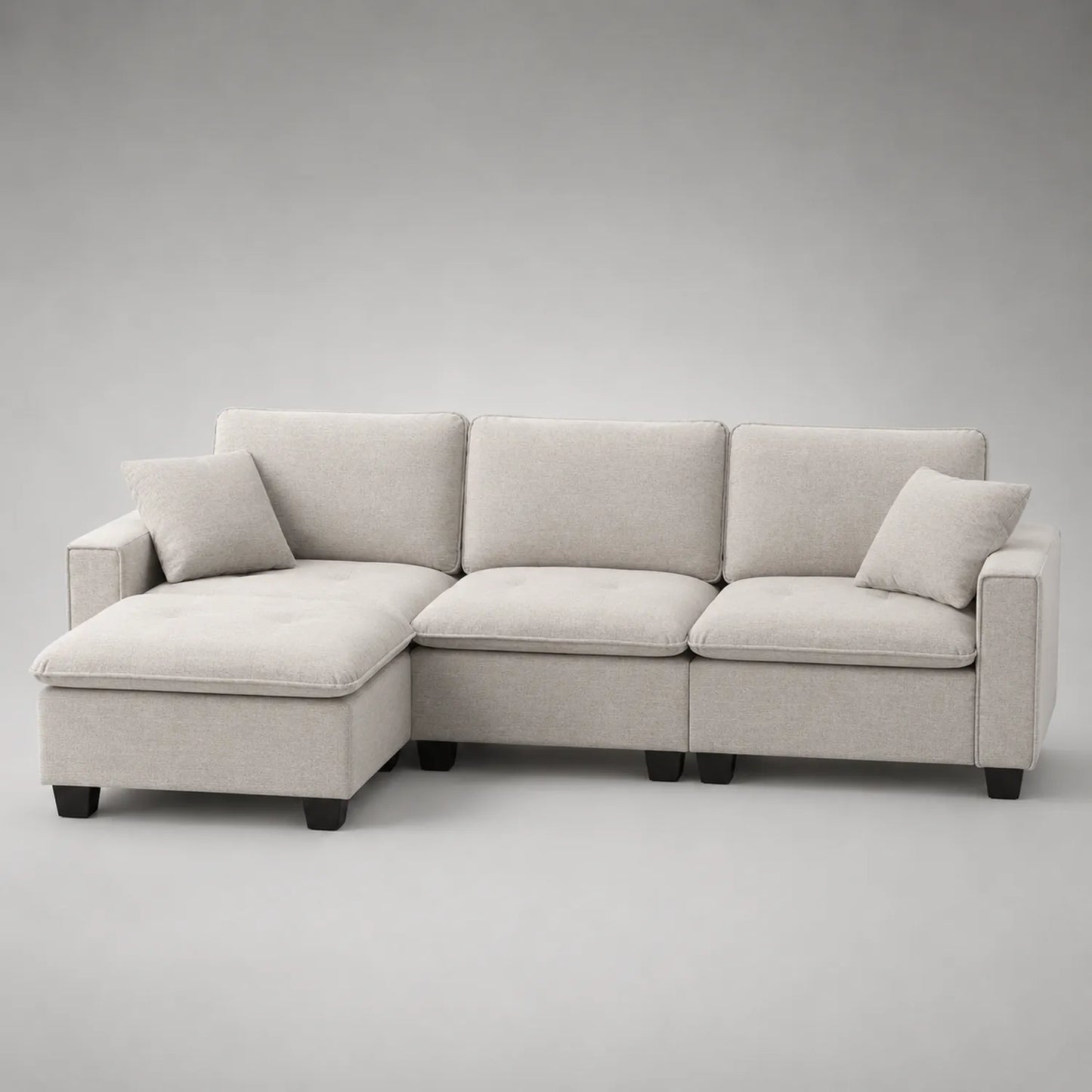 Ecksofa mit Ottomane Stoff Hellgrau 250 cm