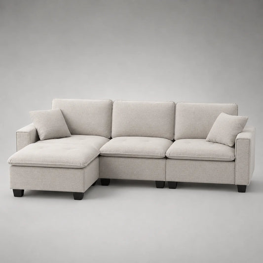 Ecksofa mit Ottomane Stoff Hellgrau 250 cm