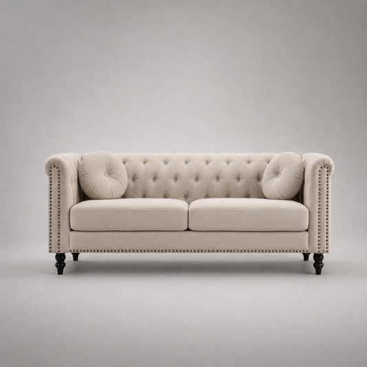 3-Sitzer Sofa Leinen Polsterung Holzbeine