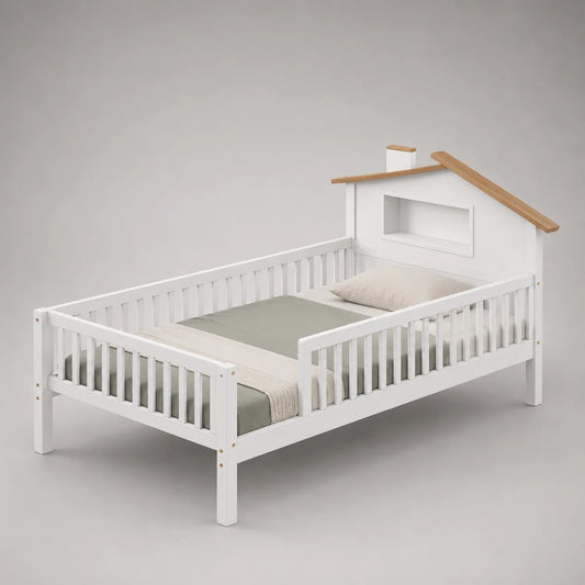 Kinderbett Hausform Massivholz Weiß 200x90cm