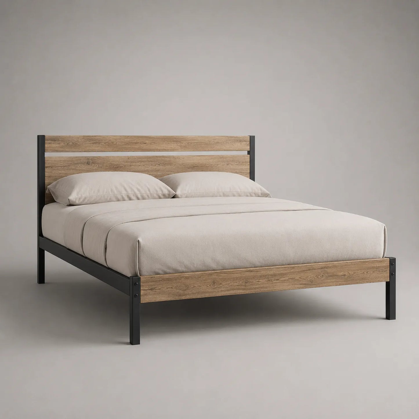 Holz-Metall Doppelbett 200x160 cm Beige/Schwarz