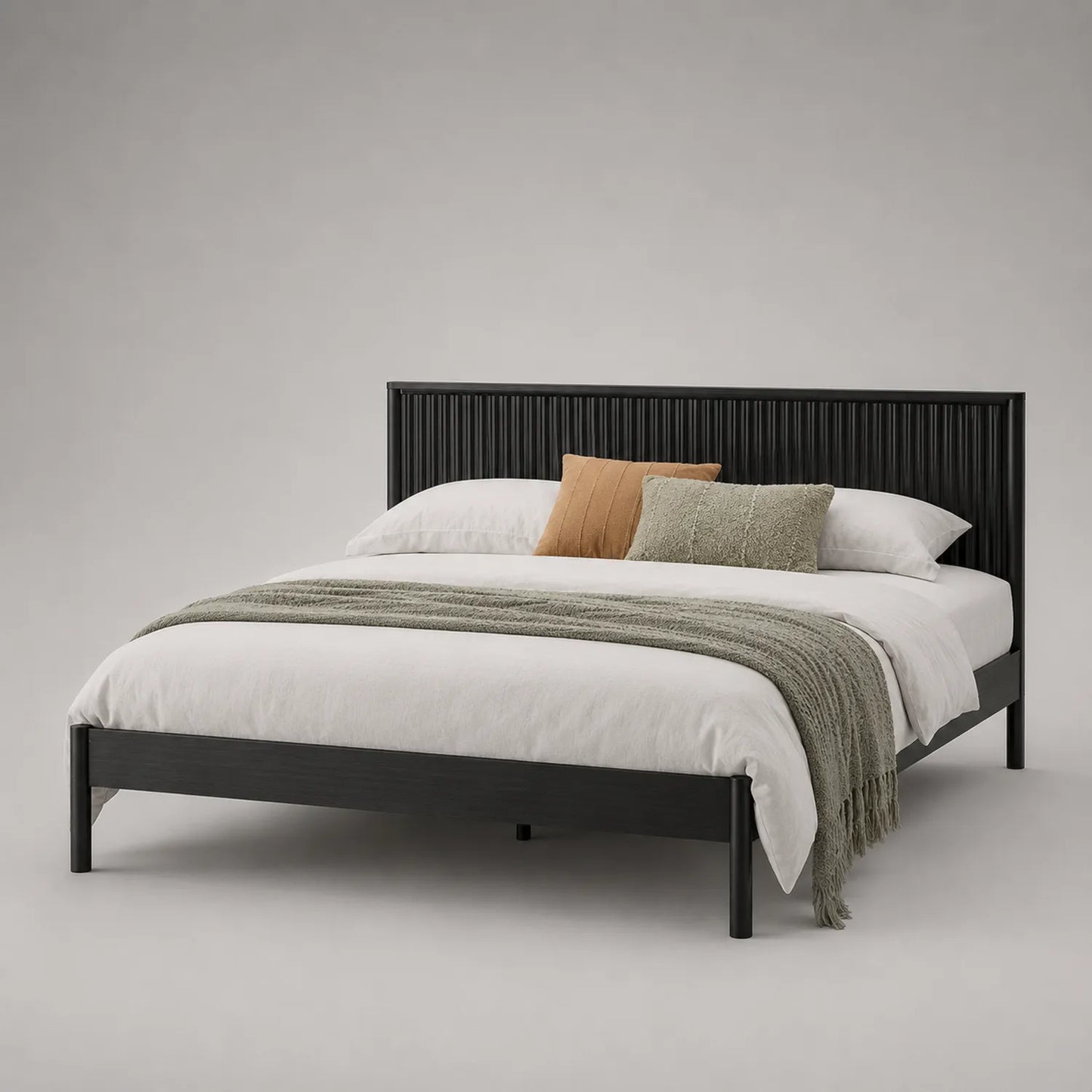 Holzbett mit Kissen und Decke 200x180 cm Schwarz