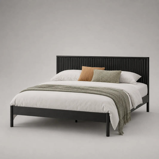 Holzbett mit Kissen und Decke 200x180 cm Schwarz