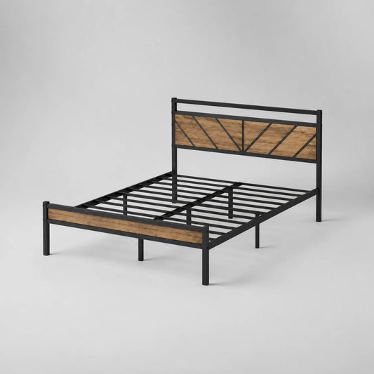 Metallbett mit Eichenholzelementen, 200x140 cm, Schwarz