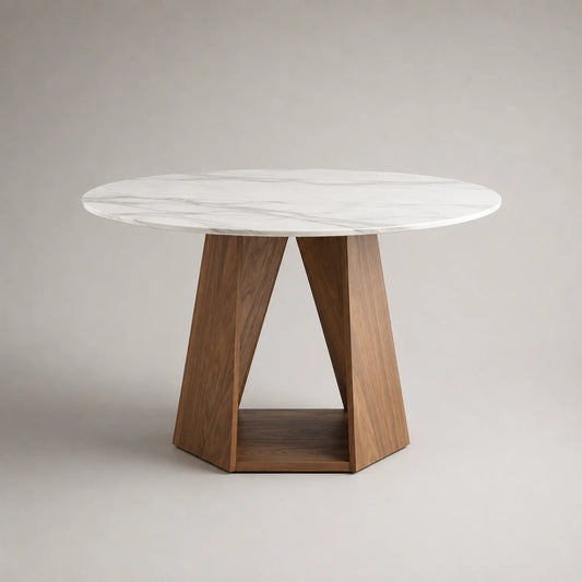Runder Tisch aus Marmor und Nussbaumholz