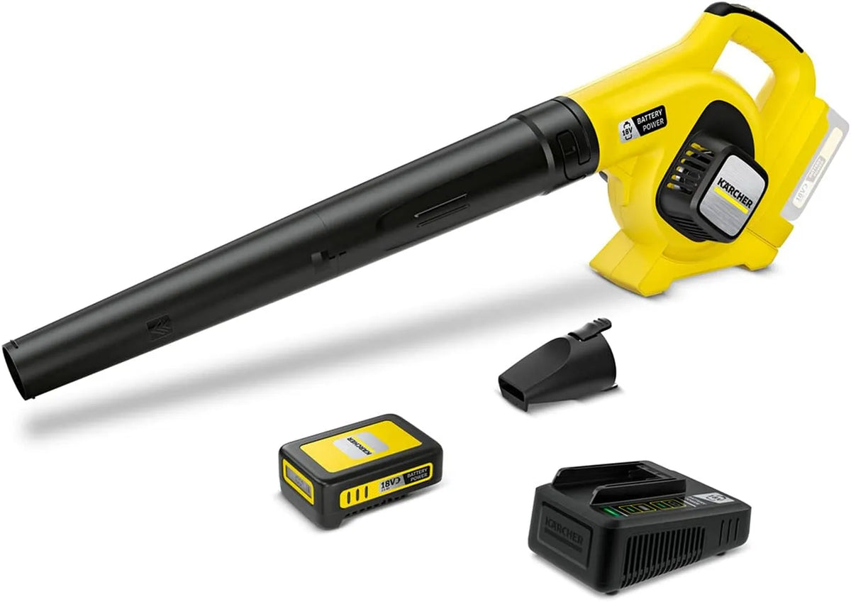 Kärcher Laubbläser, Akku: 18 V, Luftgeschwindigkeit: 210 km/h, Flachdüse inklusive. Kratzkante, Akku LBL 2 Battery Starter Kit, 2,5 Ah, Blasrohr