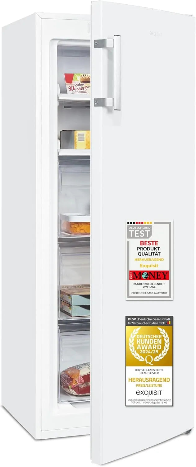 Exquisit Gefrierschrank GS5231-NF-H-040D, Fassungsvermögen 161 l Nutzinhalt, 39 dB, Energieeffizienzklasse D, NoFrost-Gefrieren, Schnellgefrieren