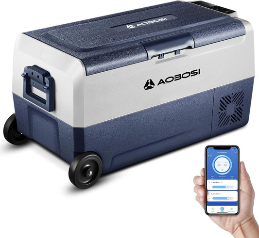 Kompressor AAOBOSI, 12/24 V und 100-240 V Camping Kühlschrank, Kühlbox 36 L, bis -20 °C für Auto, Kühlbox Auto Mit APP-Steuerung, LKW, Boot
