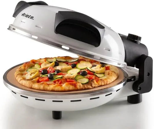 Ariete Modell 4-Minuten-Pizza, Max. Temperatur 400°C, Leistung 1200W, Holzbrettchen im Lieferumfang Enthalten, Pizzaofen 918, Weiß