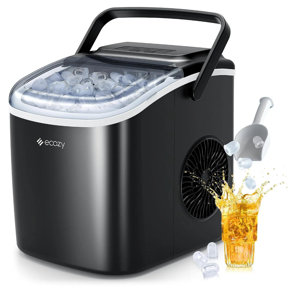 Modell KG KG KG/24H ecozy Eiswürfelmaschine, Leistung 9 Würfel in 6 Minuten Fertig, Gewicht 12 KG, 2 Eiswürfel Größen, 24H Schaufel und Korb für Küche