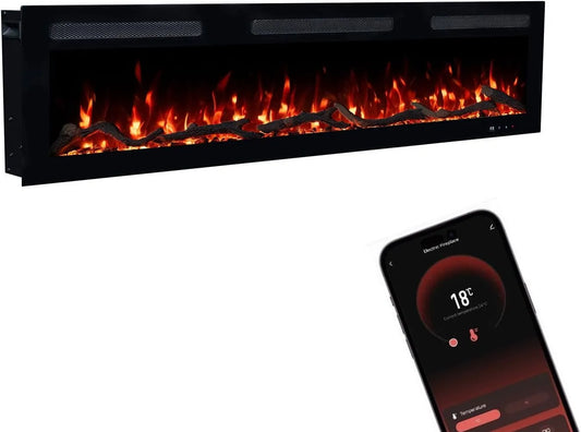 Elektrokamin GLOW FIRE, max. 1800 W, Inside 152 mit realistischem 3D LED-Feuer, Maße 152x35x12cm, Wand mit Heizung und Kaminfeuer, App Steuerung