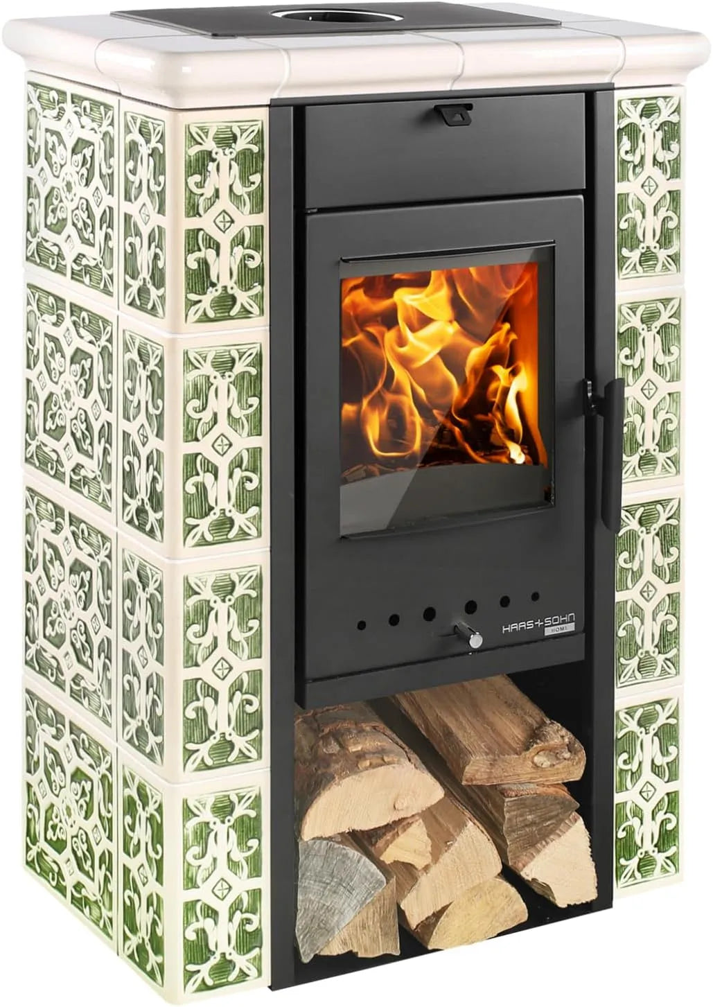 Kaminofen Haas+Sohn |, Leistung 6 kW, Tirol 343.15-C perl-in Schwarz, grün-weiß