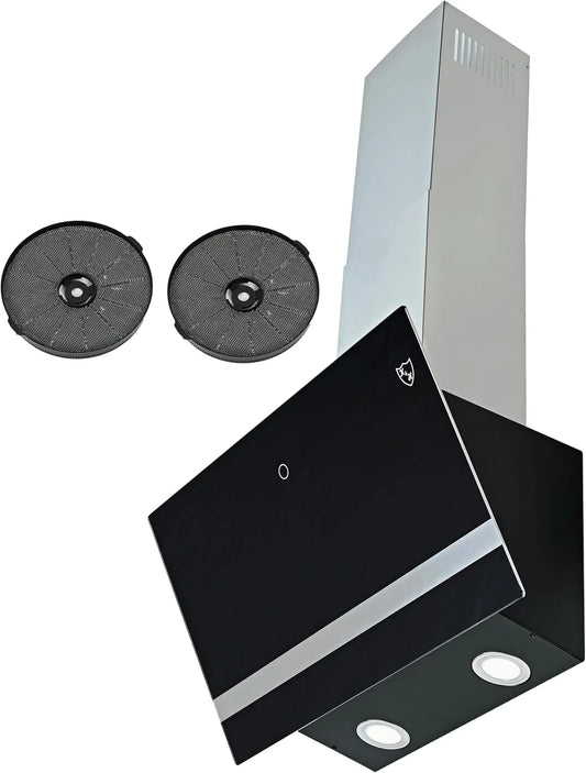 Dunstabzugshaube GFSG-60-300 K&H Kopffreie, 300 m, UMLUFT & ABLUFT, m³/h, in Schwarz, 60cm Wandhaube, Bürstenloser Motor, LED, Energkieklasse A++